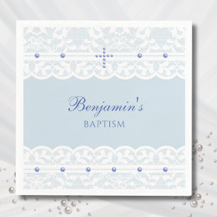 Dusty Blue Cross Christening Christian Baptism Napkin