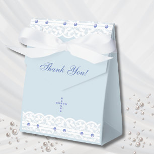 Dusty Blue Cross Christian Baptism Favour Box