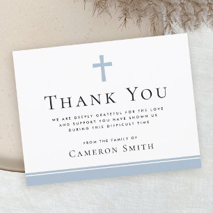 Dusty blue cross funeral sympathy thank you card