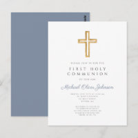 Dusty Blue Cross Religious Boy First Communion