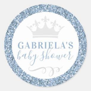 Dusty Blue Crown Baby Shower Favour Sticker Label