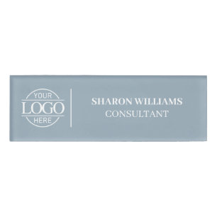 Dusty Blue Custom Company Logo Employee Staff Name Tag