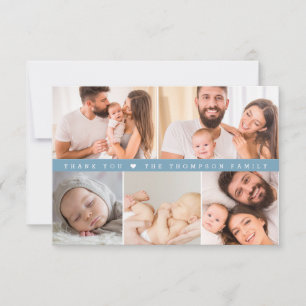 Dusty Blue Custom Photo Collage Baby Shower Thank You Card