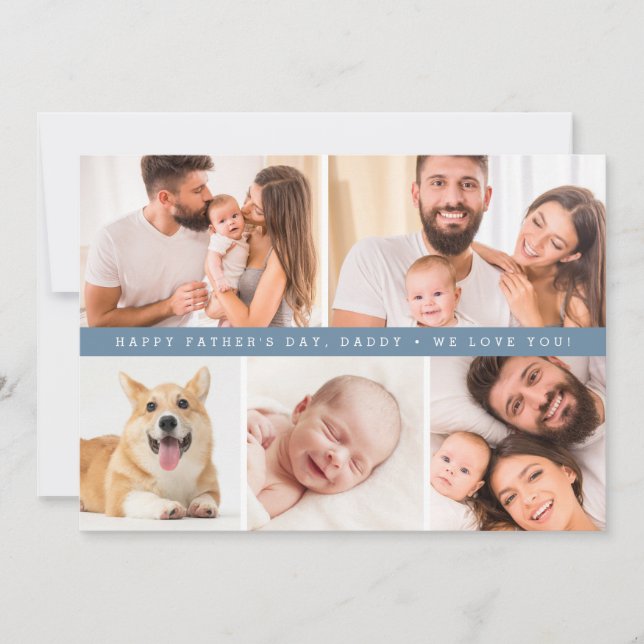Dusty blue Custom Photo Happy Father's day DADDY Holiday Card (Front)