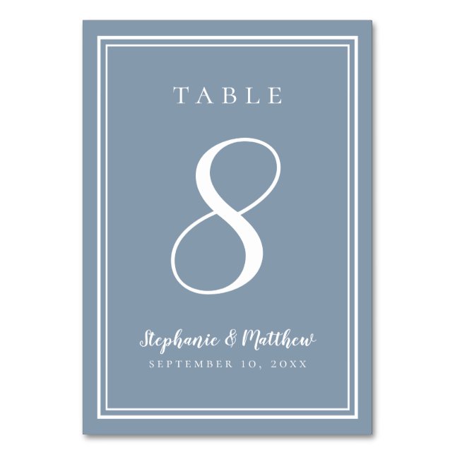 Dusty Blue Customised Wedding Table Number (Front)