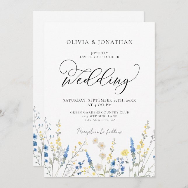 Dusty Blue Dainty All in 1 Budget QR Code Wedding Invitation (Front/Back)