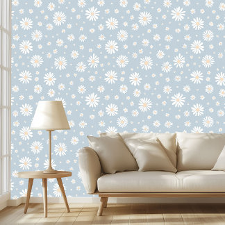 Dusty Blue Daisy Feminine Floral Seamless Print  Wallpaper