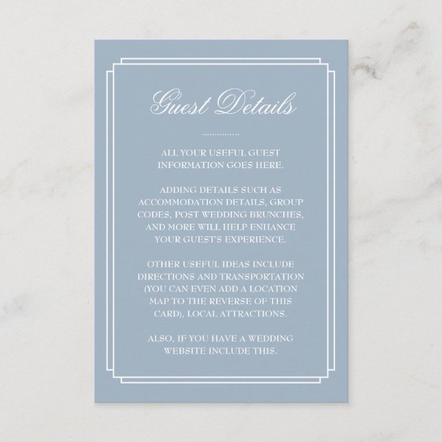Dusty Blue Deco Wedding Guest Details Enclosure Card (Front)