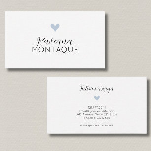 Dusty Blue Decorative Heart Handwritten Name Business Card