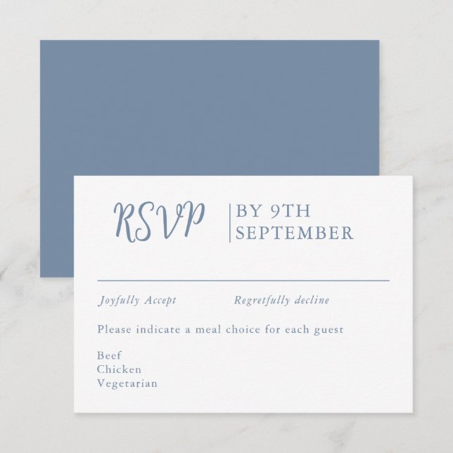 Dusty blue Decorative Wedding Calligraphy RSVP Card (Front/Back)
