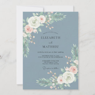 Dusty Blue Delicate Floral Wedding Invitation