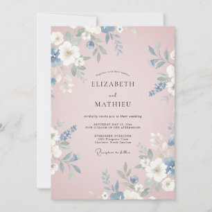 Dusty Blue Delicate Flourish Wedding Invitation