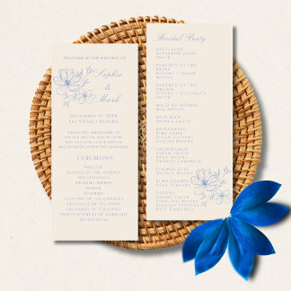 Dusty Blue Delicate Flower Wedding Detail Program Programme