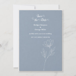 Dusty Blue Delphinium minimal Wedding Romance Invitation