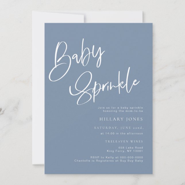 Dusty Blue Denim Bohemian Baby Sprinkle Invitation (Front)