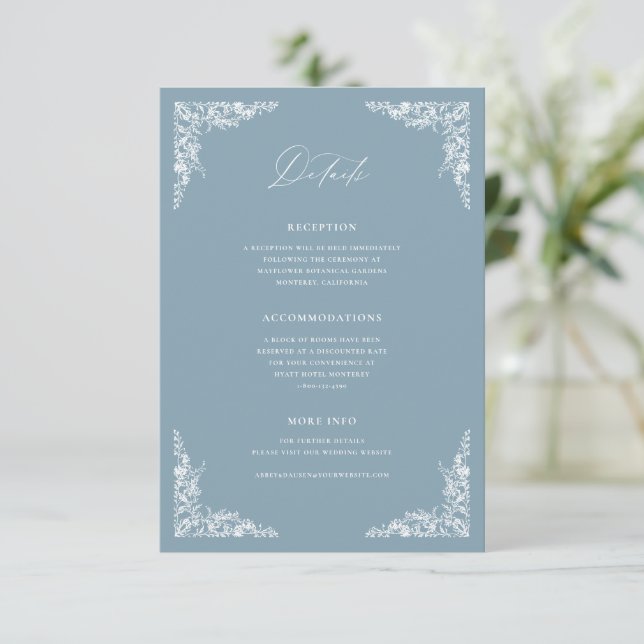 Dusty Blue Details Enclosure Card Wedding Info (Standing Front)