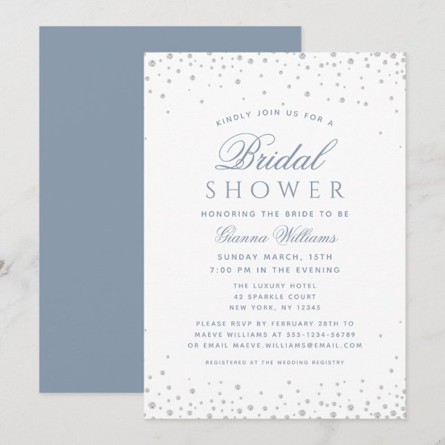 Dusty Blue Diamonds Modern Luxury Bridal Shower Invitation (Front/Back)