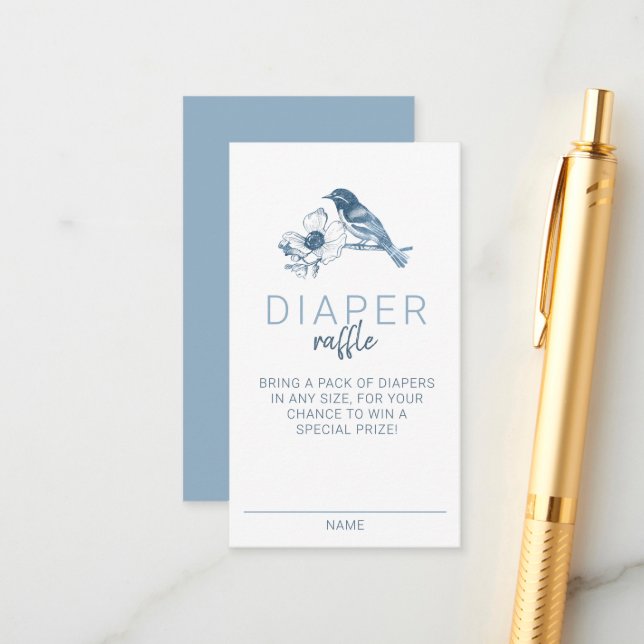 Dusty Blue Diaper Raffle Card – Floral Baby Shower (Front/Back In Situ)