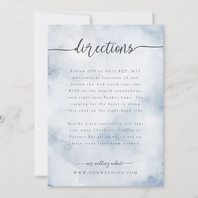Dusty blue directions / details insert invitation (Front)
