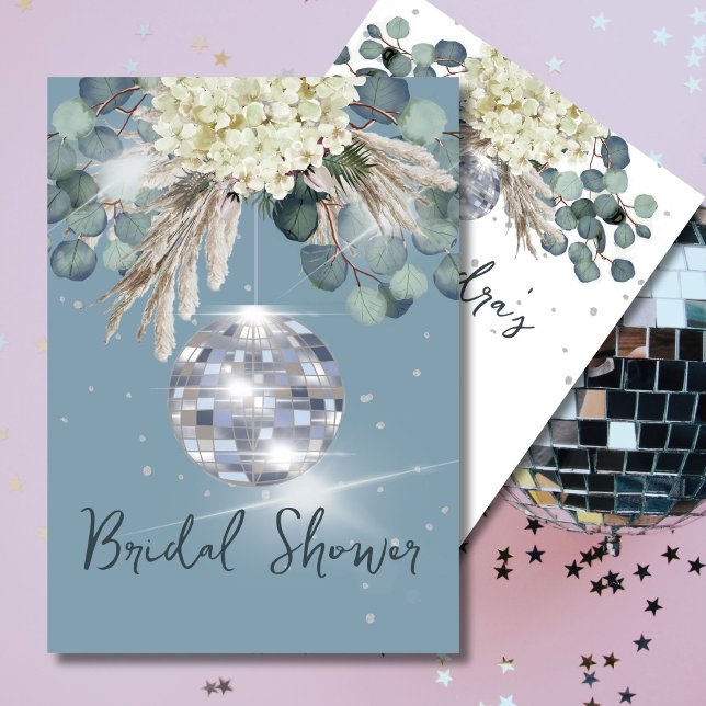 Dusty Blue Disco Ball Floral Bridal Shower Invitation (Creator Uploaded)