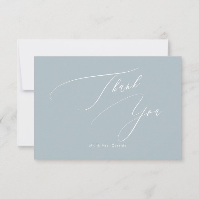 Dusty Blue DIY colours Luxe Script Thank You Card (Front)