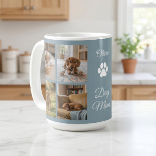 Dusty Blue Dog Mum Paw Print Eight Photos Custom Coffee Mug