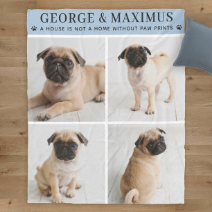 Dusty Blue Dog Photo Paw Prints Quote Blanket