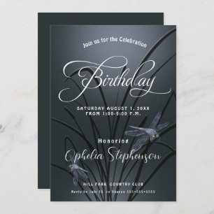 Dusty Blue Dragonfly Birthday Invitation