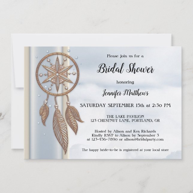 Dusty Blue Dreamcatcher Bridal Shower Invitation (Front)
