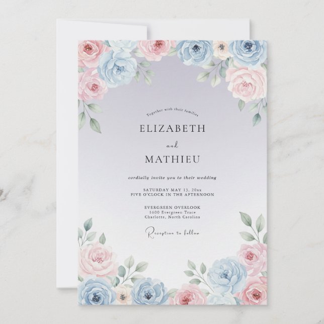 Dusty Blue Dreamy Spring Wedding Invitation (Front)