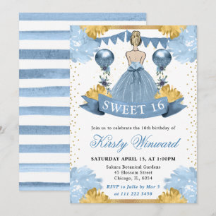 Dusty Blue Dress Blonde Princess Sweet 16 Invitation