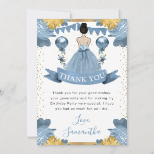 Dusty Blue Dress Brunette Haired Princess Birthday Thank You Card