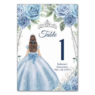 Dusty Blue Dresses Quinceañera Birthday  Table Number