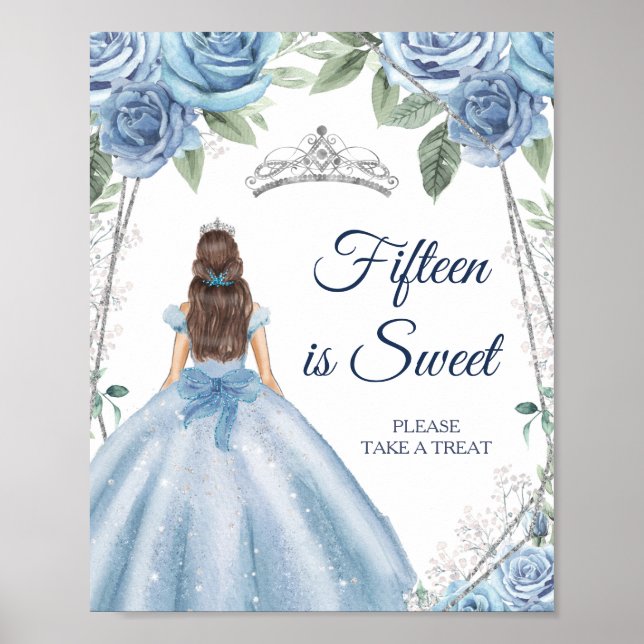 Dusty Blue Dresses Quinceañera Cards & Gifts Poster (Front)