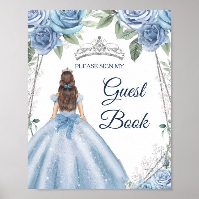 Dusty Blue Dresses Quinceañera Guest Book Sign (Front)