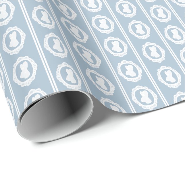 Dusty Blue Easter Bunny Cameo Wrapping Paper (Roll Corner)
