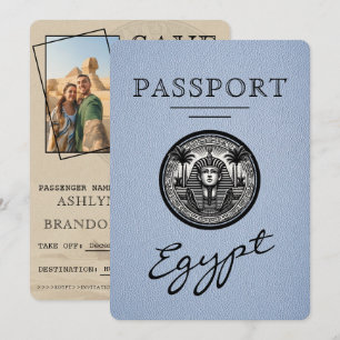 Dusty Blue Egypt Passport Wedding Save the Date