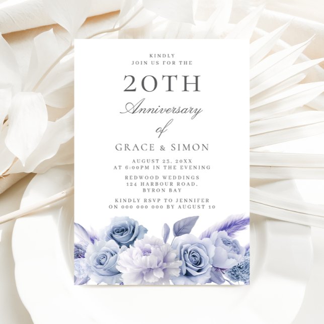 Dusty Blue Elegance 20th Wedding Anniversary Invitation (Creator Uploaded)