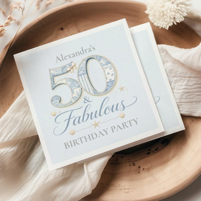 Dusty Blue Elegant 50 & Fabulous Birthday Napkin (Creator Uploaded)
