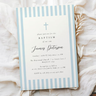 Dusty Blue Elegant Baptism Boy Invitation