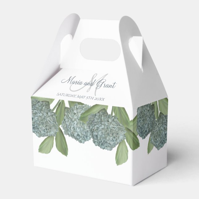 Dusty Blue Elegant Blue Floral Custom Wedding Favour Box (Front Side)