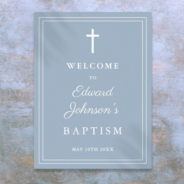Dusty Blue Elegant Border Baptism Welcome Sign (Dusty Blue Elegant Border Baptism Welcome Sign)