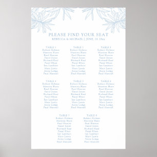Dusty Blue Elegant Botanical Seating Chart Poster