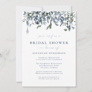 Dusty Blue Elegant Bridal Shower Invitation