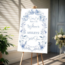 Dusty blue elegant bridal shower welcome sign