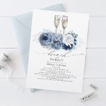 Dusty Blue Elegant Brunch and Bubbly Bridal Shower Invitation<br><div class="desc">Dusty blue and navy blue flowers bridal shower invitations - Brunch and Bubbly</div>