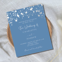 Dusty blue elegant budget wedding invitation