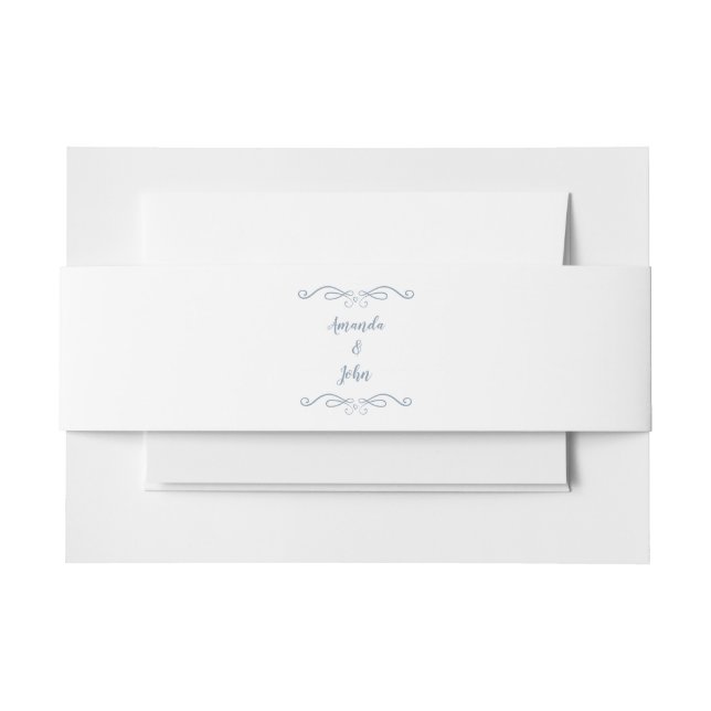 Dusty Blue Elegant Calligraphy Custom Wedding  Invitation Belly Band (Front Example)
