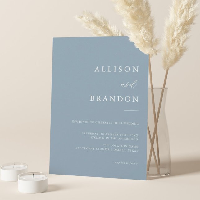 Dusty Blue Elegant Calligraphy Simple Wedding Invitation (Creator Uploaded)