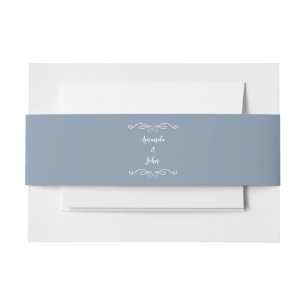 Dusty Blue Elegant Calligraphy Solid Chic Wedding  Invitation Belly Band